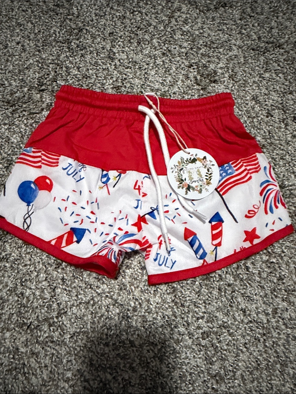 Kids Red and White 4th of July Swim Trunks